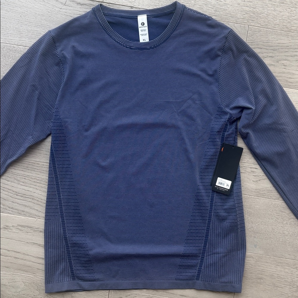 90 Degree by Reflex Seamless Caddy Long Sleeve Shirt Blue White Size XL New NWT